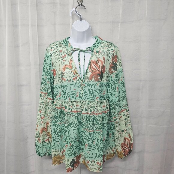 Misslook Blouse Boho Festival Green Floral Cottage Retro Hippie M - Picture 12 of 12